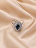 Midnight Teardrop Halo Ring (Black Stone)