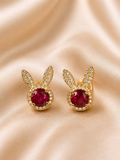 Maroon Gold Bunny Charm Earrings