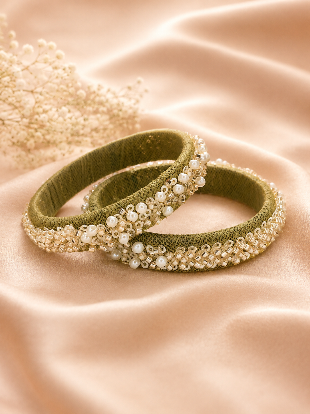 Handmade Pearl Beaded Bangle Set